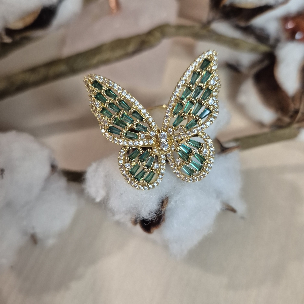 🦋🦋NEW🦋🦋 BEAUTIFUL!! Gold Plated Over Copper CZ Butterfly Adjustable Ring - Picture 11 of 12